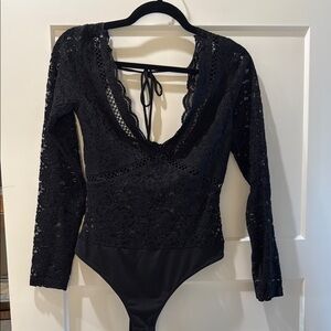 Black Lace Long Sleeve Bodysuit